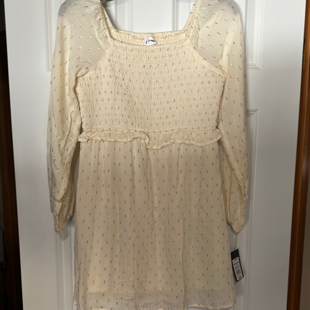 Art Class Cream Babydoll Dress with Square Neck